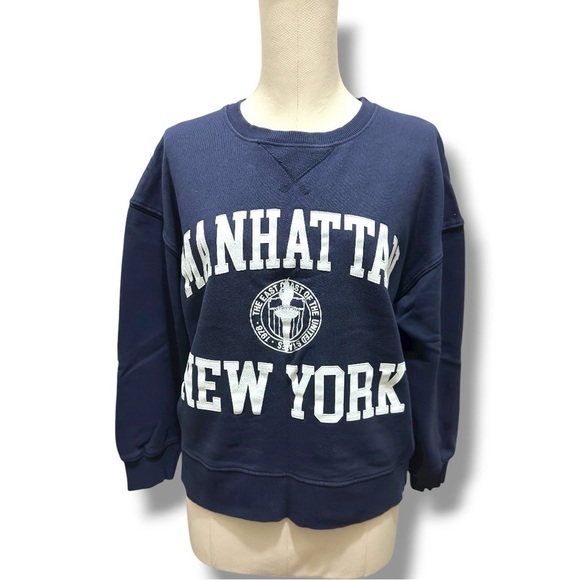 329 ZARA | EUC $98 Morocco Manhattan New York Navy Graphic Sweatshirt (Size S) - Picture 3 of 13